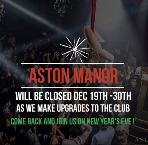 Aston Manor Closed Dec 19th - 30th