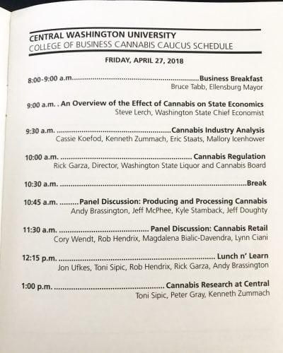 Time schedule of the day at the Cannabis Caucus at CWU