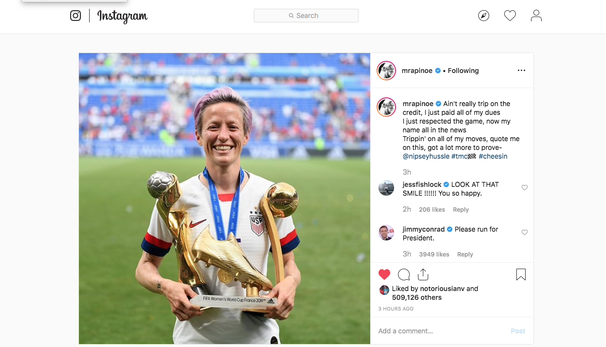 Megan Rapinoe Quotes Nipsey Hussle After USA Women's Soccer Wins 4th World Cup