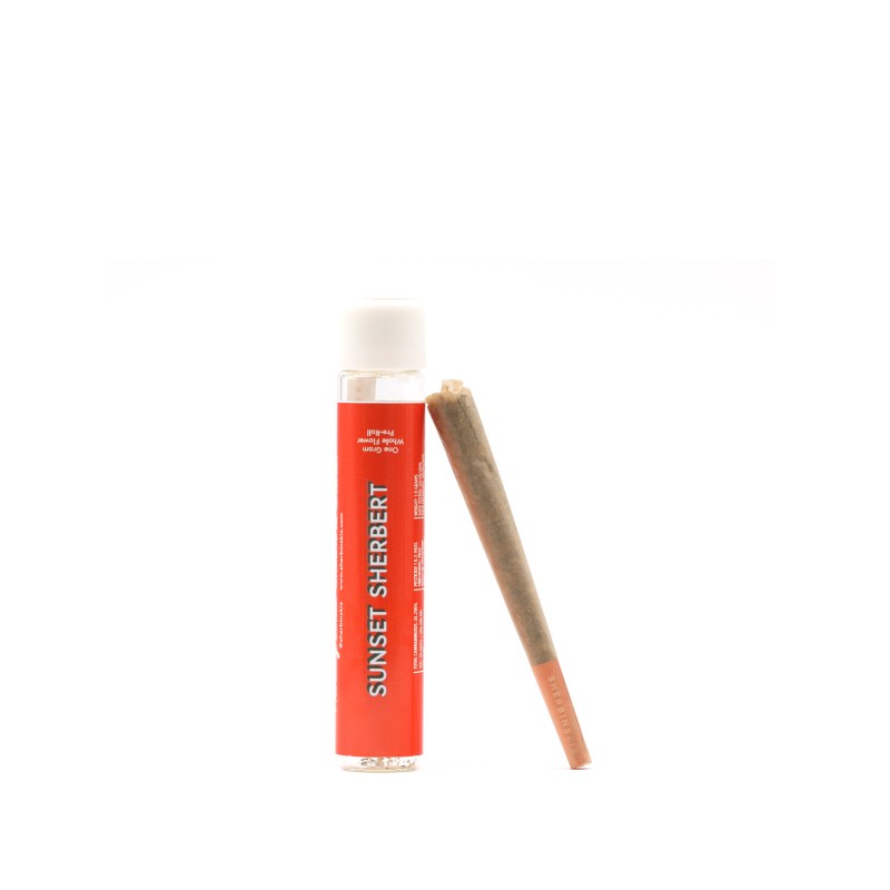 An Honest Review Of The Sunset Sherbert Strain Pre-Rolled Joint Purchased At Sherbinskis On Fairfax -- Photo from Emjay Delivery via Sherbinskis