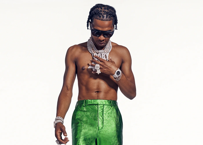 Rapper Lil Baby in Green Gucci Pants