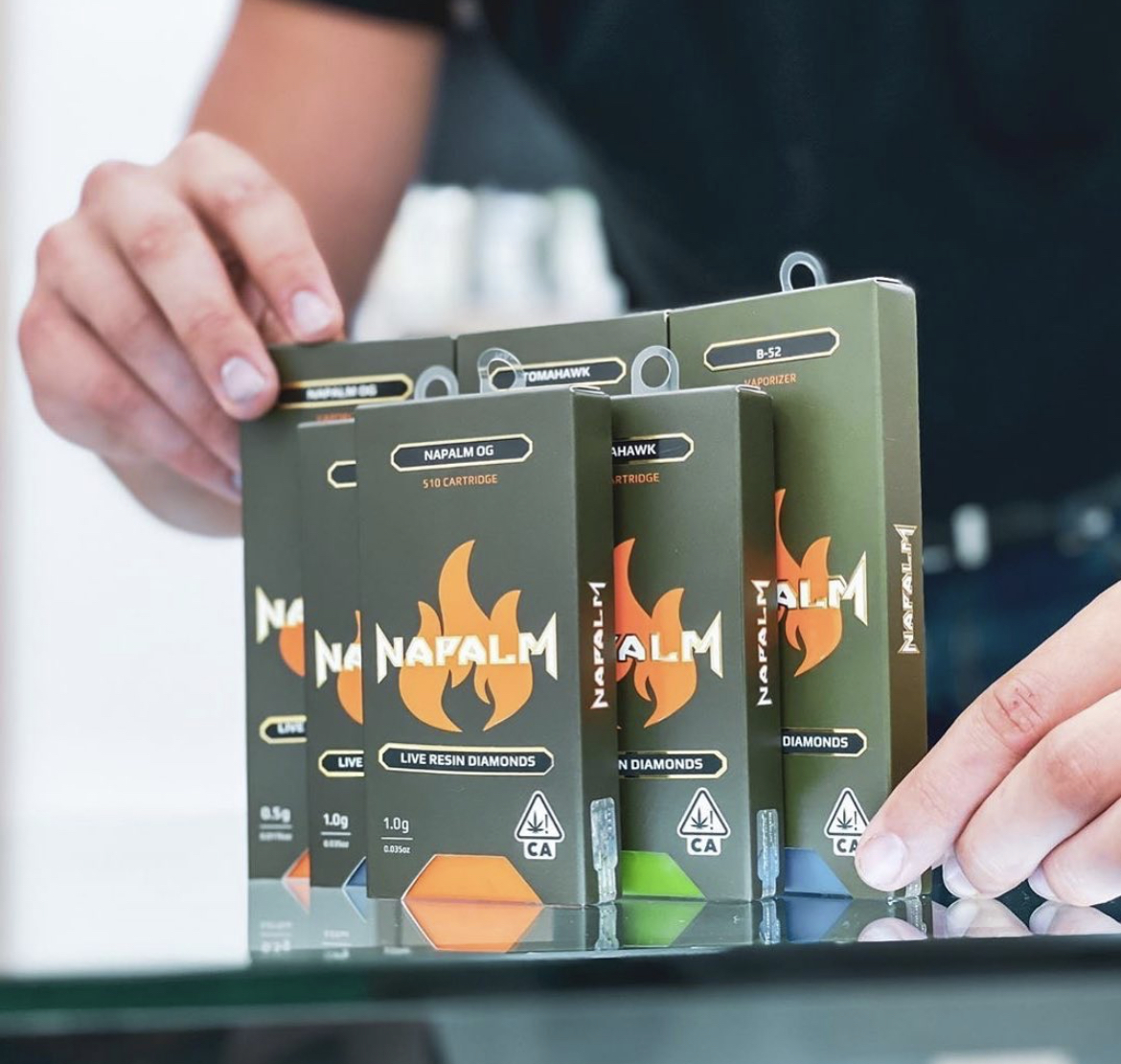 a photo of napalm cannabis co live resin diamond carts