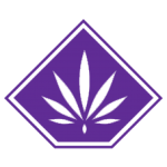 The logo for the Greenhouse Collective. A Purple pot leaf in a purple diamond. 