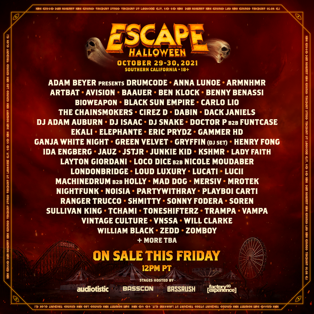 Insomniac’s 10th Annual Escape Festival Announced for Halloween 2021, Featuring The Chainsmokers, Zedd, and More