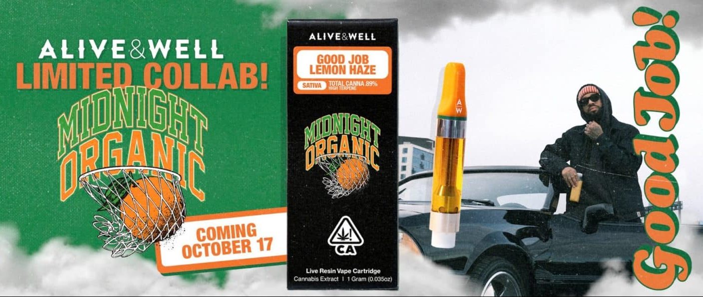 Alive & Well Collabs with Larry June's Midnight Organic to Produce "Good Job!" Lemon Haze Live Resin Vape Carts 